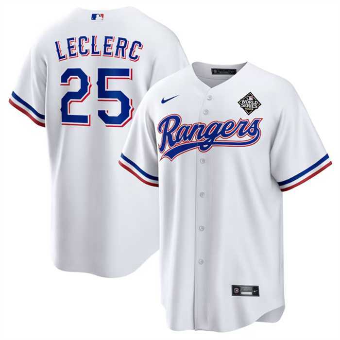 Men%27s Texas Rangers #25 Jose Leclerc White 2023 World Series Stitched Baseball Jersey Dzhi->texas rangers->MLB Jersey